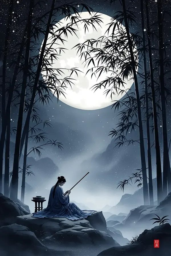 古琴与月 - 人文封面